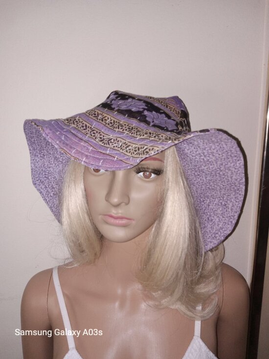 Kantha Sun Hat Purple Black M-L Reversible Handmade Cotton Boho Beach KS12. main image 6